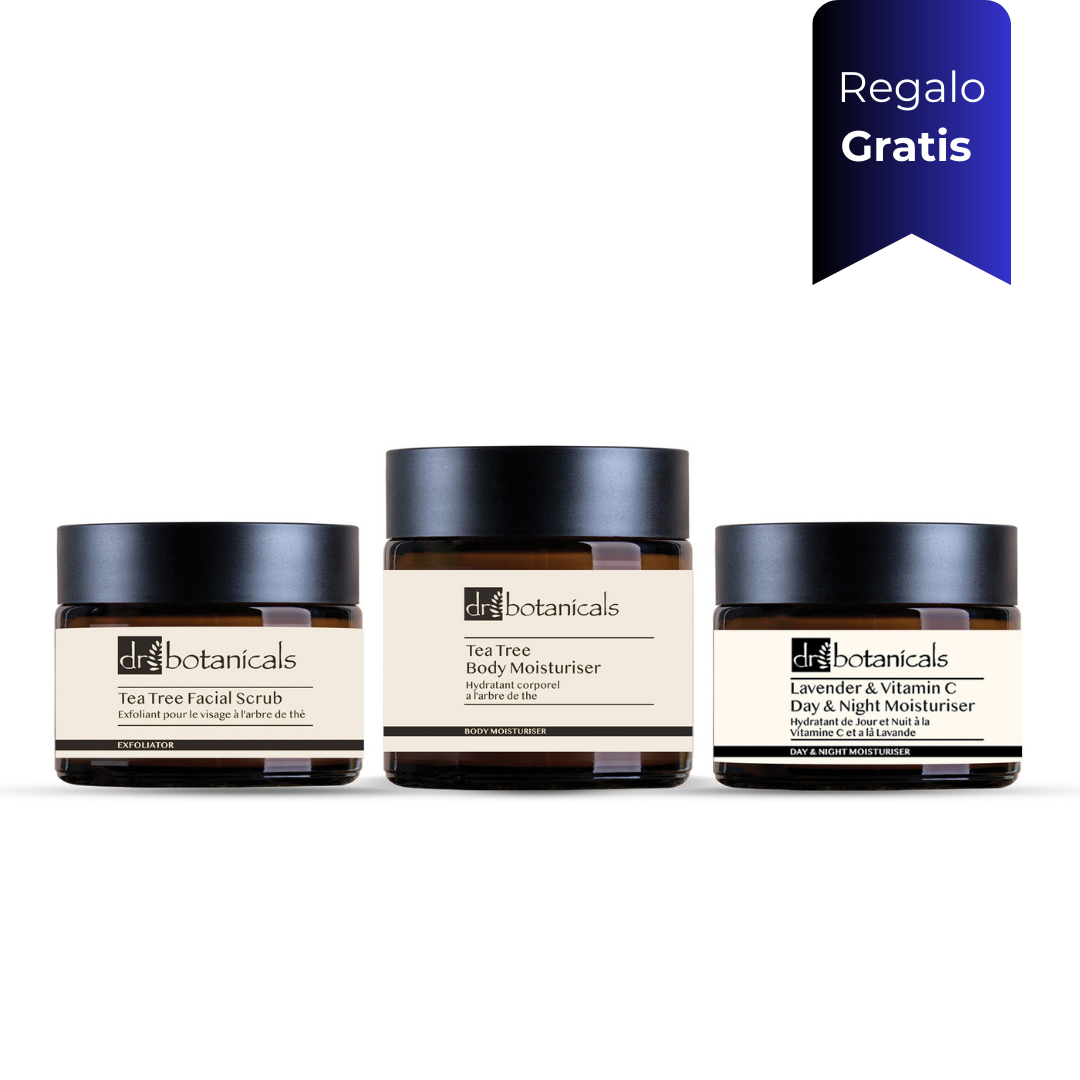 Dr Botanicals Set Exfoliante Árbol de Té y Crema Lavanda Vitamina C para Hidratación Facial y Corporal