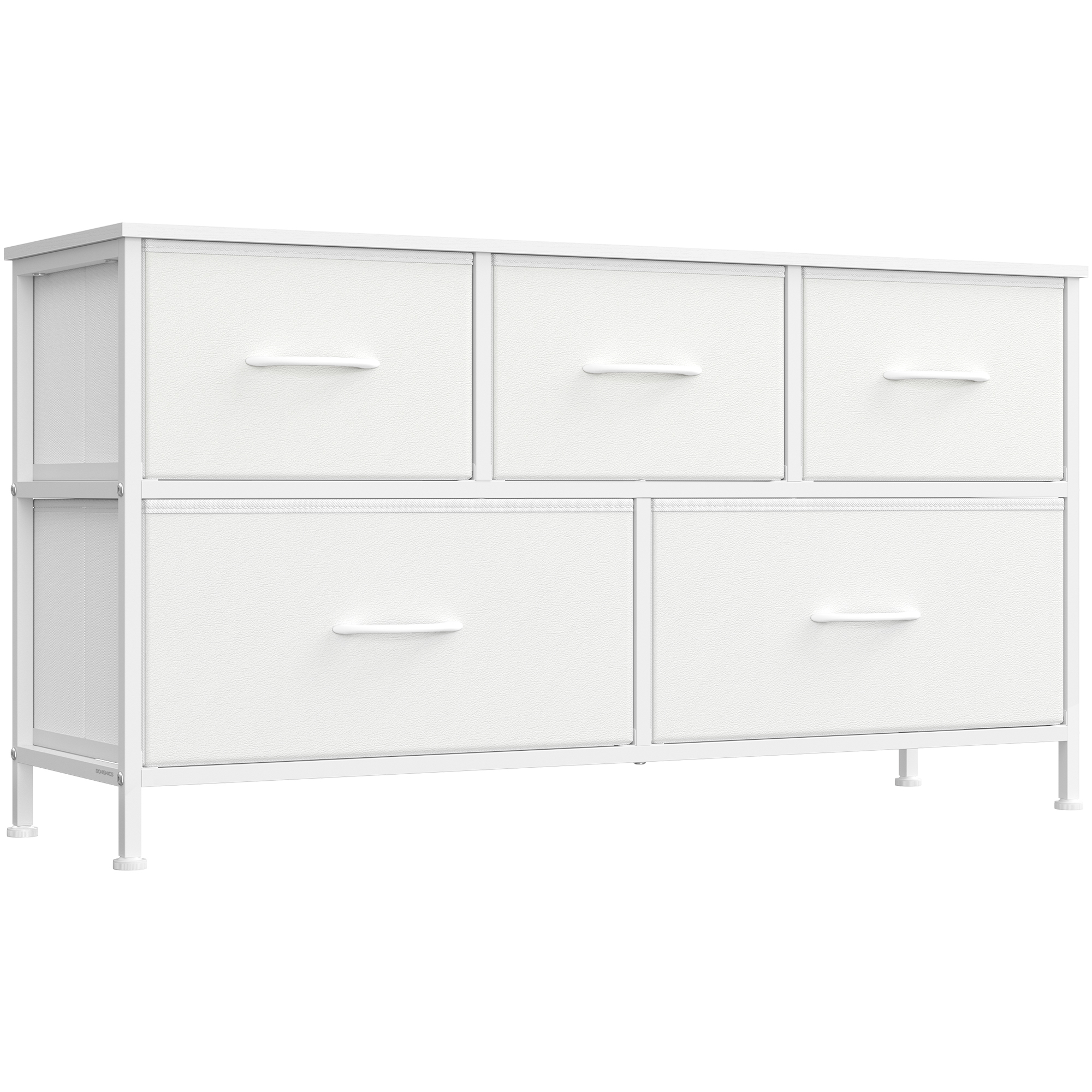 SONGMICS Cómoda, con 5 Cajones para Dormitorio, Mueble de Almacenaje, Acero, MDF, Tela no Tejida, para Dormitorio, Armario, Recibidor y Salón, Blanco Nube y Blanco Nieve