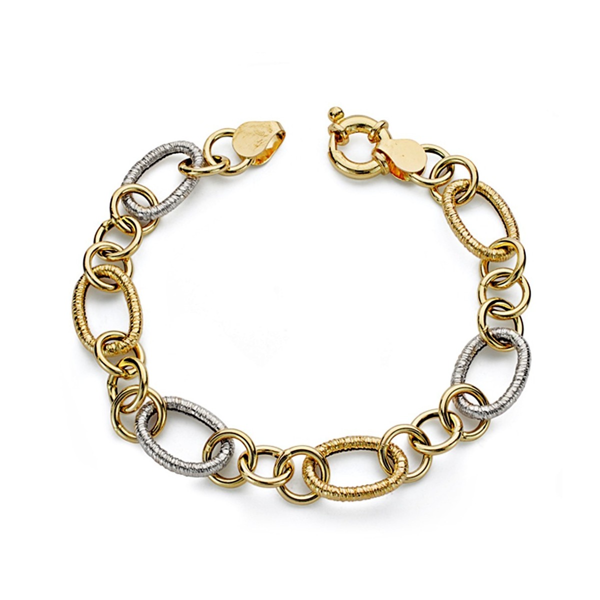 Pulsera oro 18k bicolor hueca 19cm.