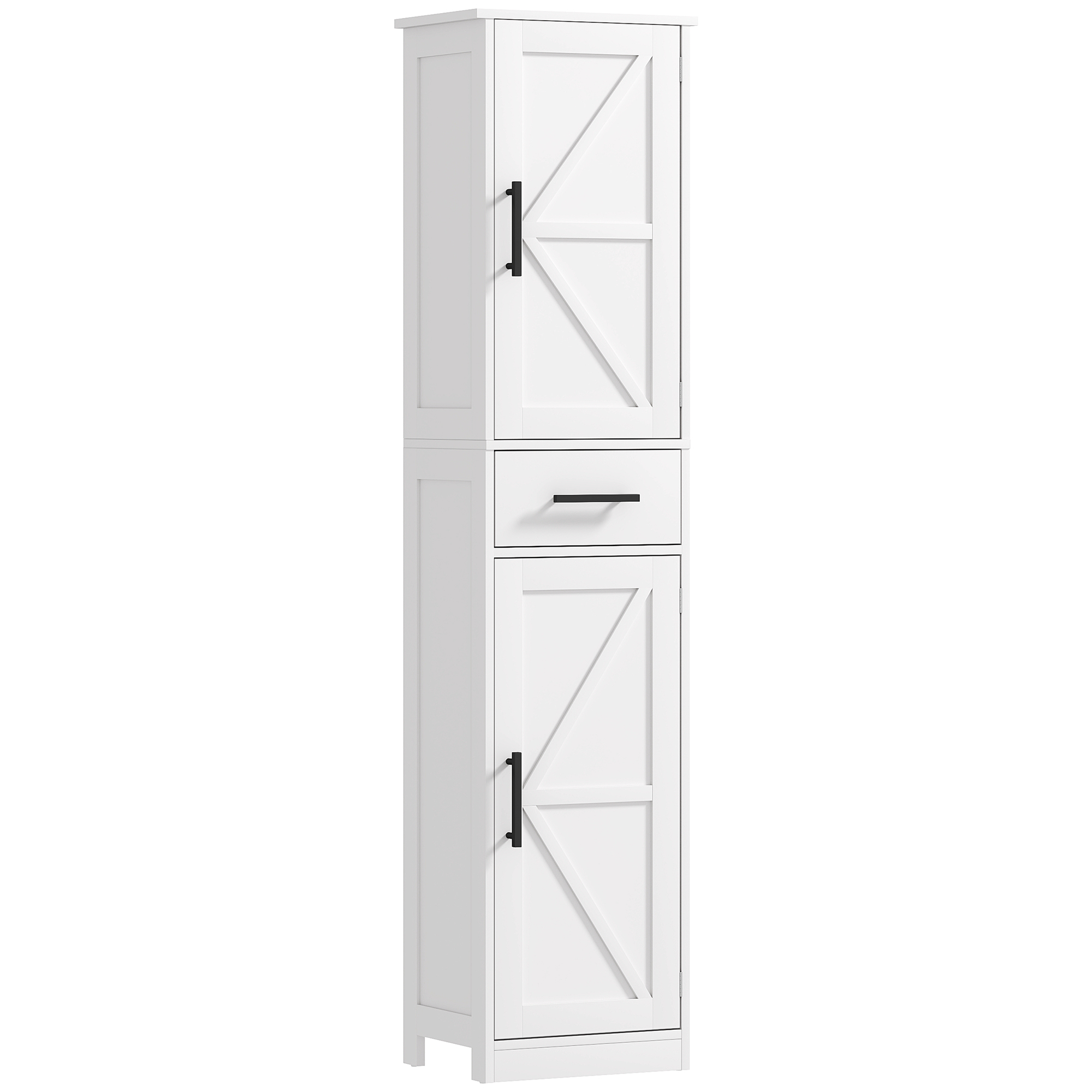 HOMCOM Armario Alto de Baño Estrecho con 2 Puertas 1 Cajón y 2 Estantes Ajustables Columna de Baño Estilo Rústico para Salón Aseo Cocina 40x30x170 cm Blanco