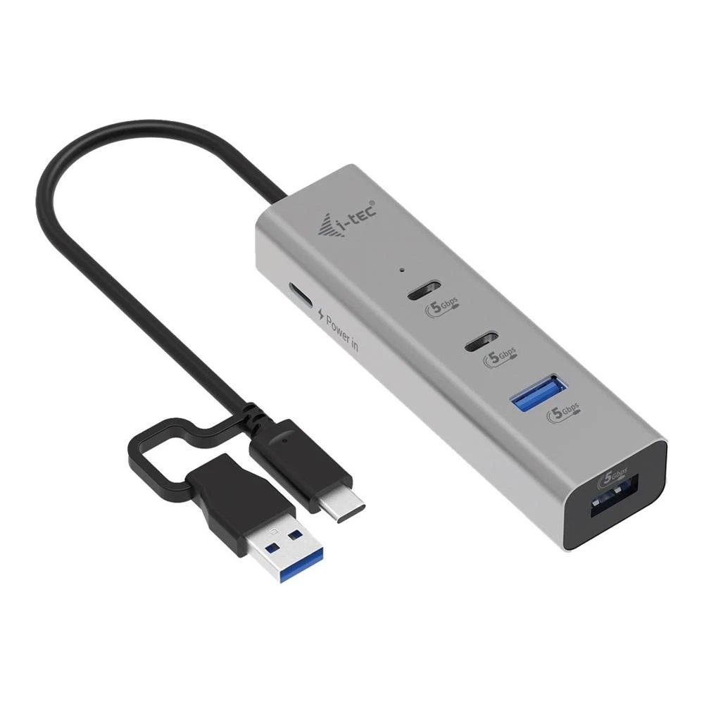 HUB Switch puertos 2 x USB-C 3.2 Gen 1 (uno con Power Delivery hasta 100 W); 2 x USB-A 3.2 Gen 1 I-TEC CAHUBMETAL2A2CPD | USB-C, USB-A, Plata
