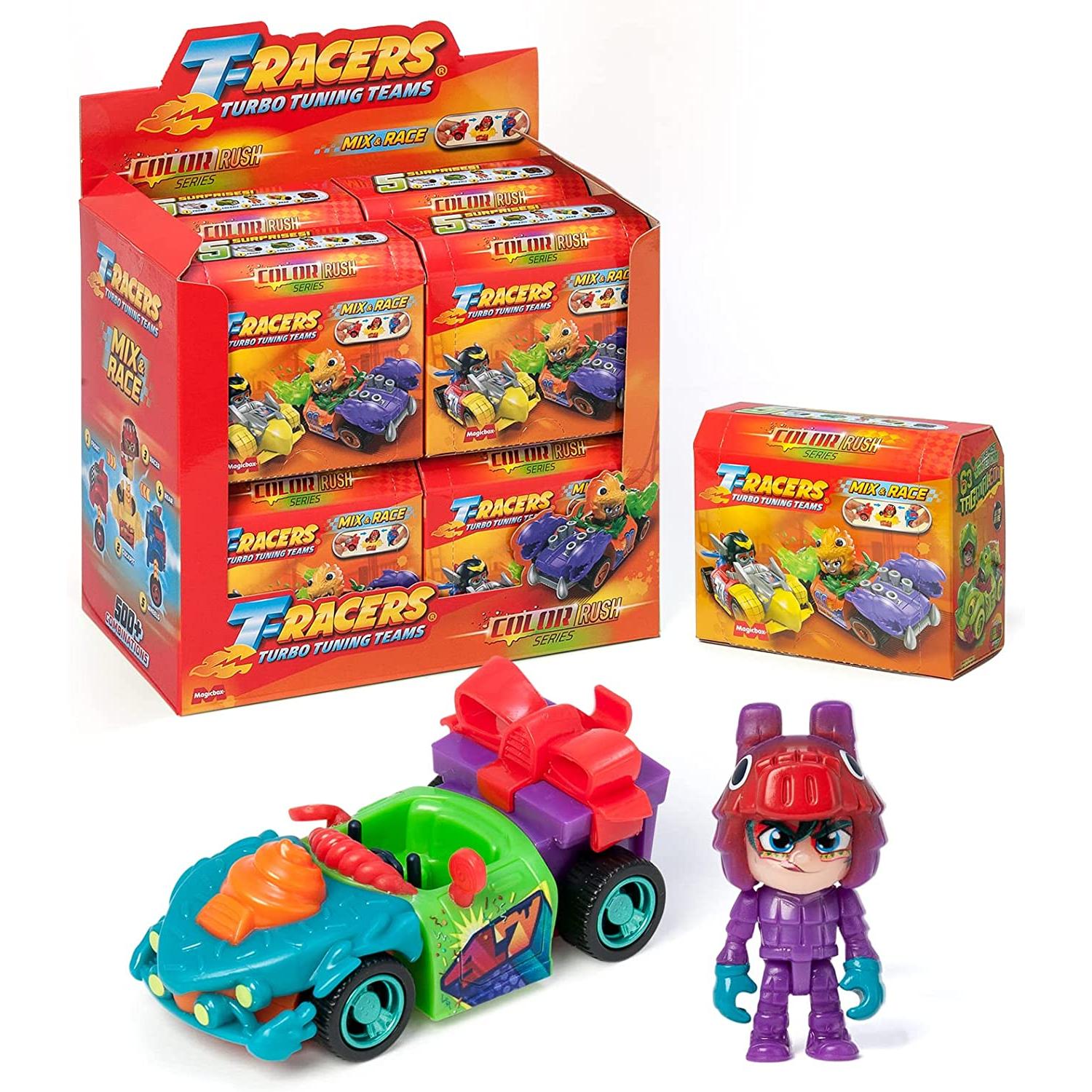 Magic Box T-Racers Serie Color Rush - Colección Completa de Coches de Carreras y Pilotos Sorpresa Coleccionables