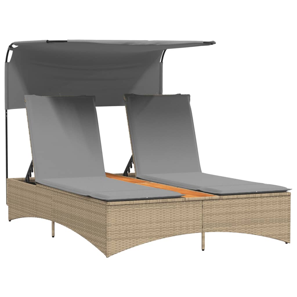 Vidaxl Tumbona Doble con Capota Ratán Sintético Negro/gris/beige