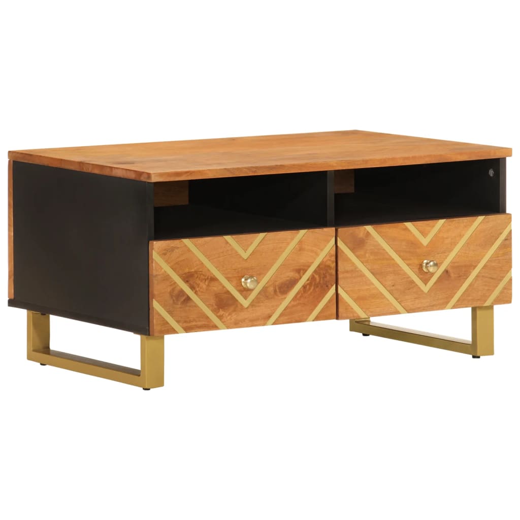 Vidaxl Mesa de Centro Madera Maciza Mango Negro y Marrón 80x54x40 Cm