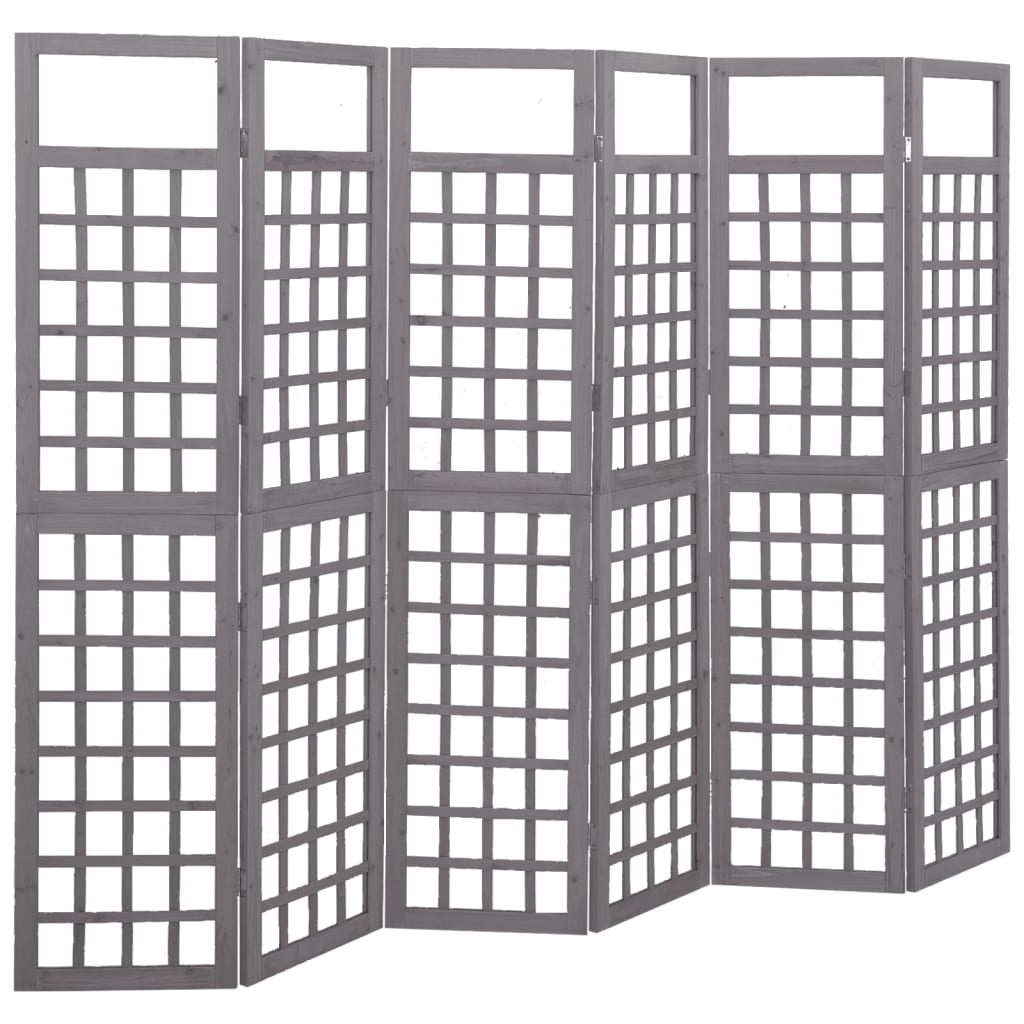 vidaXL Biombo/Enrejado de 6 paneles madera de abeto 242,5x180 cm en color Marrón/Gris/Negro