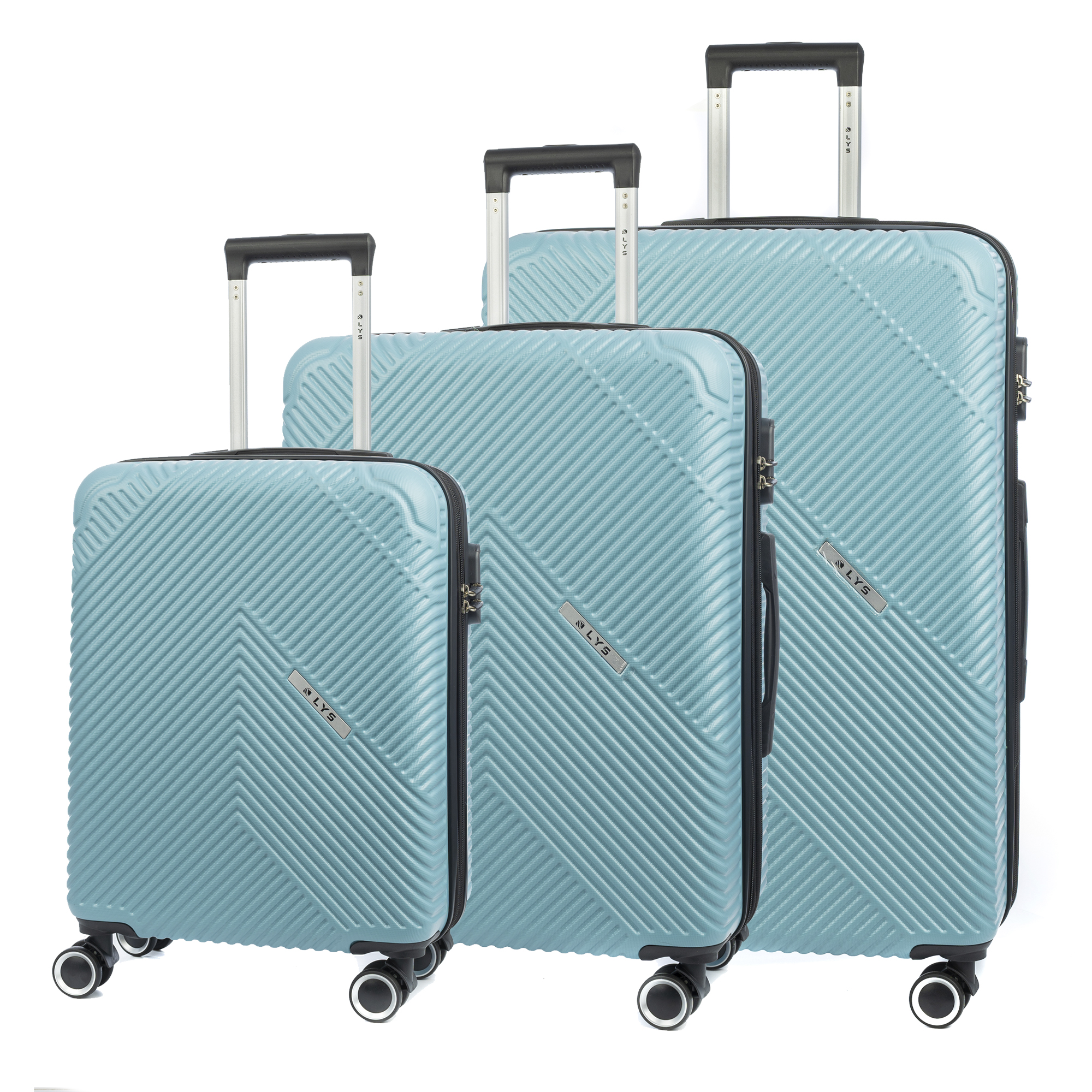 DAM Juego de tres Maletas Trolley extensible, en material ligero ABS de alta resistencia. Cerradura numérica, 4 ruedas dobles giratorias 360°.  77x30x50Cm