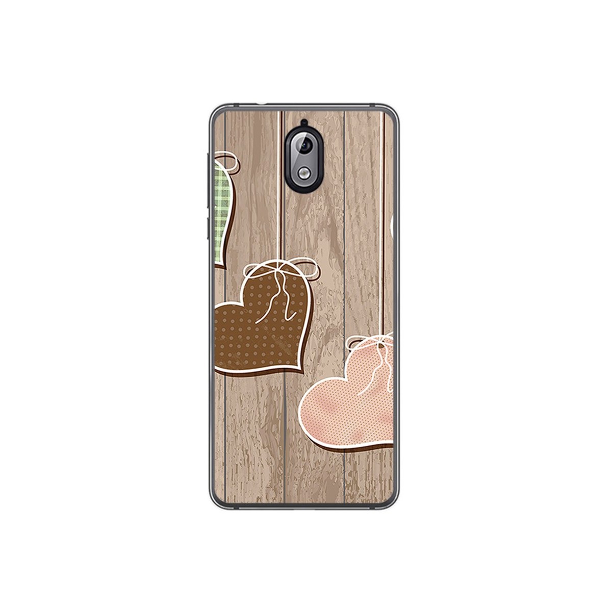 Tumundosmartphone Funda Gel Tpu para Nokia 3.1 (2018) Diseño Corazones Madera Dibujos
