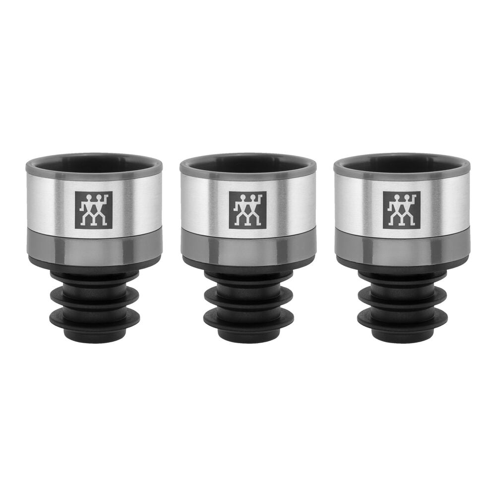 Zwilling - Set Sellador Vino al Vacío, 3 Unidades, Tapas de Vino, Conserva Aroma, Evita Oxígeno, Tapón Aceites y Zumos