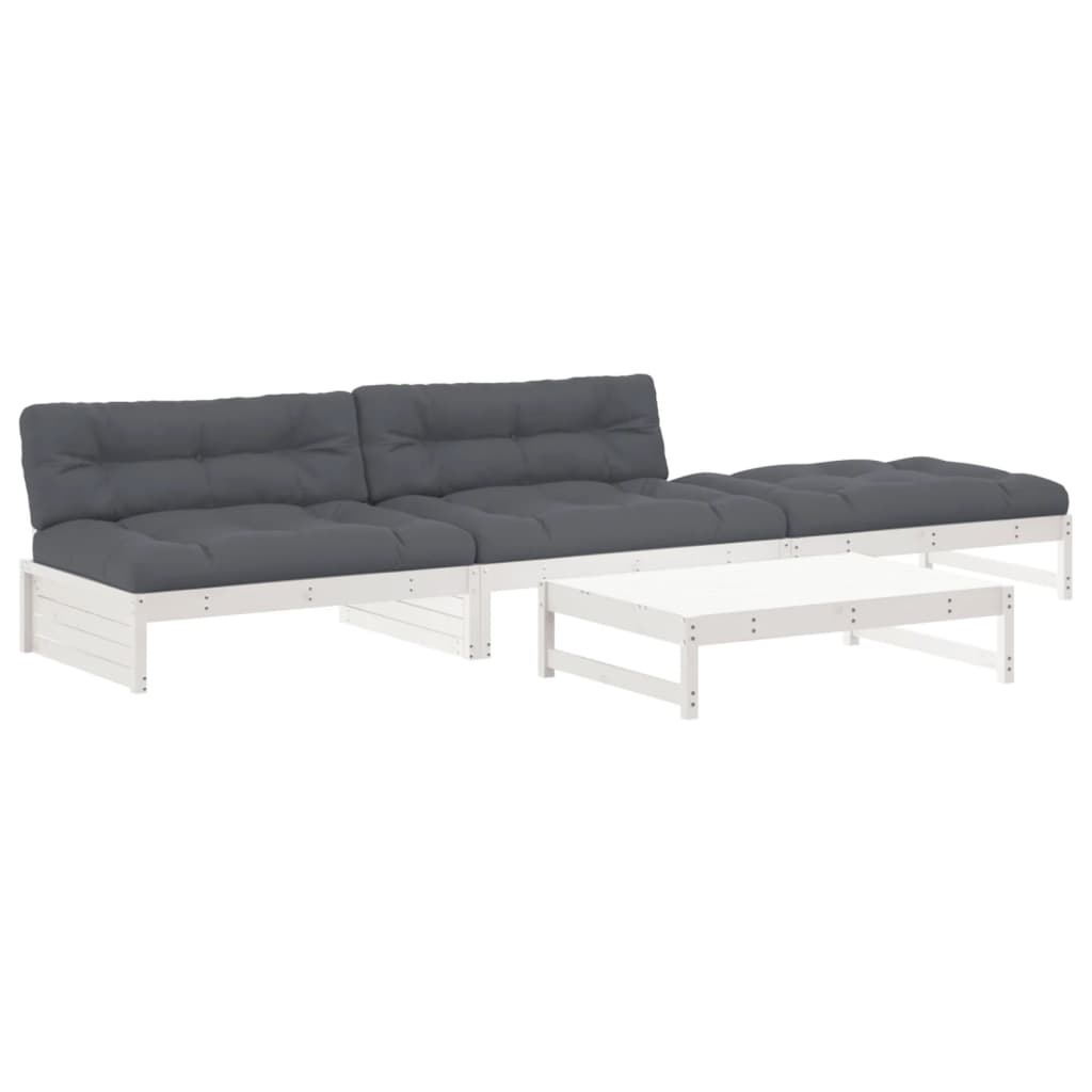 vidaXL Juego de muebles jardín 4 piezas y cojines madera maciza blanco