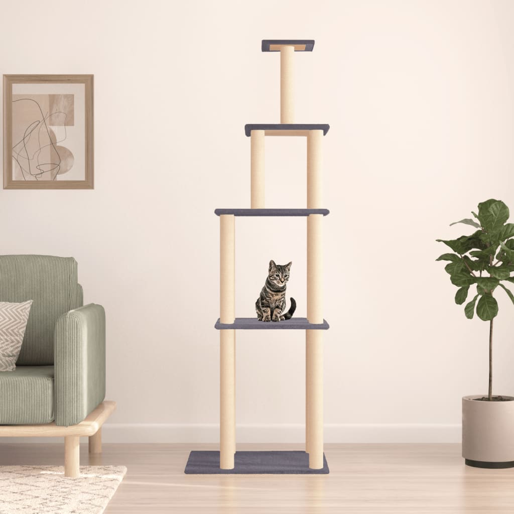 vidaXL Rascador para Gatos con Postes Árbol Torre de Escalada Sisal Color Crema,  Gris claro,  Gris oscuro y mas