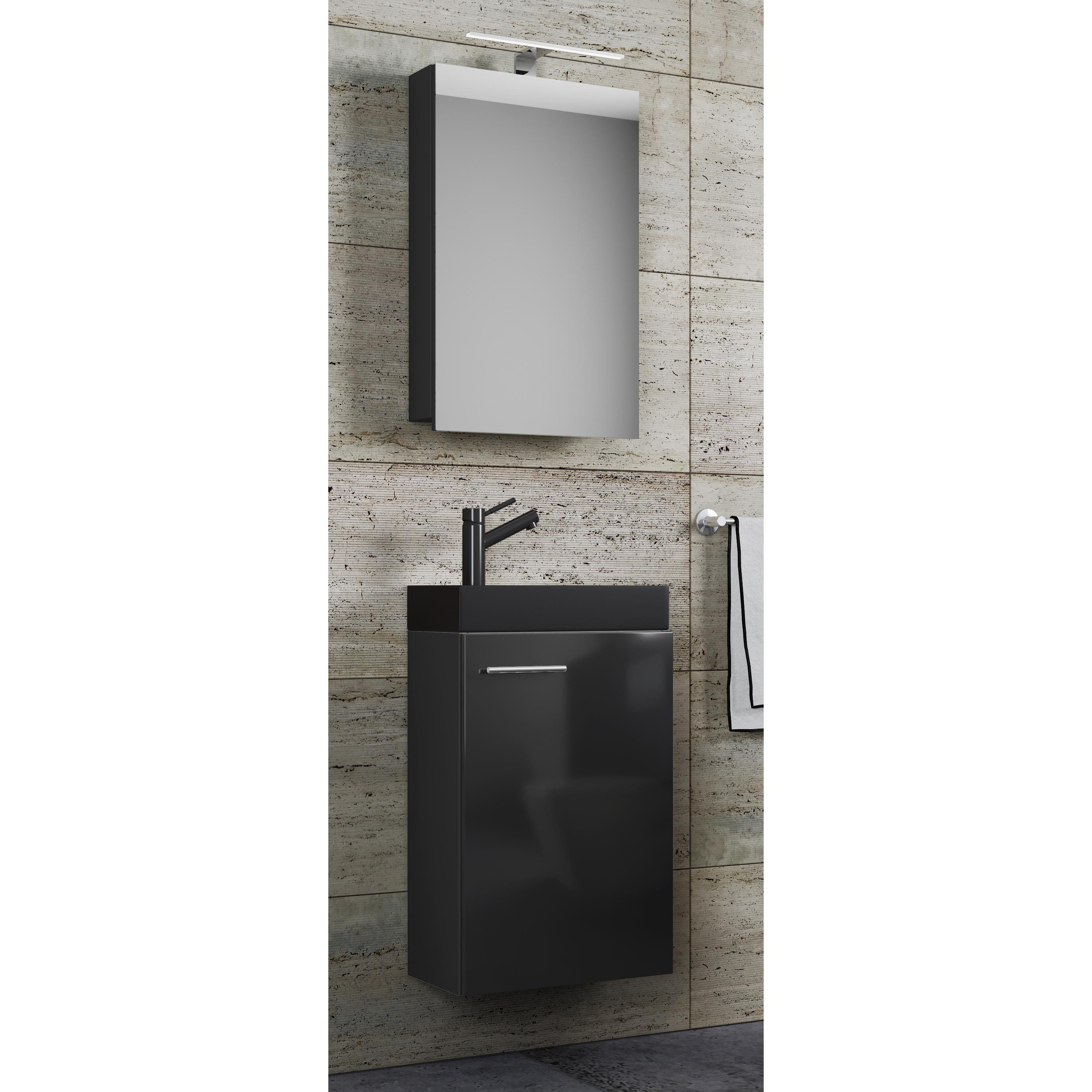 Conjunto de muebles de baño de 3 piezas WC para invitados lavabo para invitados pequeño y estrecho Slito SC-BL Conjunto de muebles de baño de 3 piezas WC para invitados lavabo para invitados pequeño y estrecho Slito SC-BL