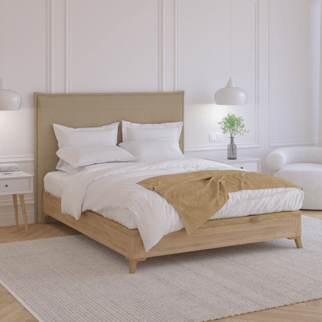 Canapé de madera tapizada color blanco 160x200 MORFEO LUXE