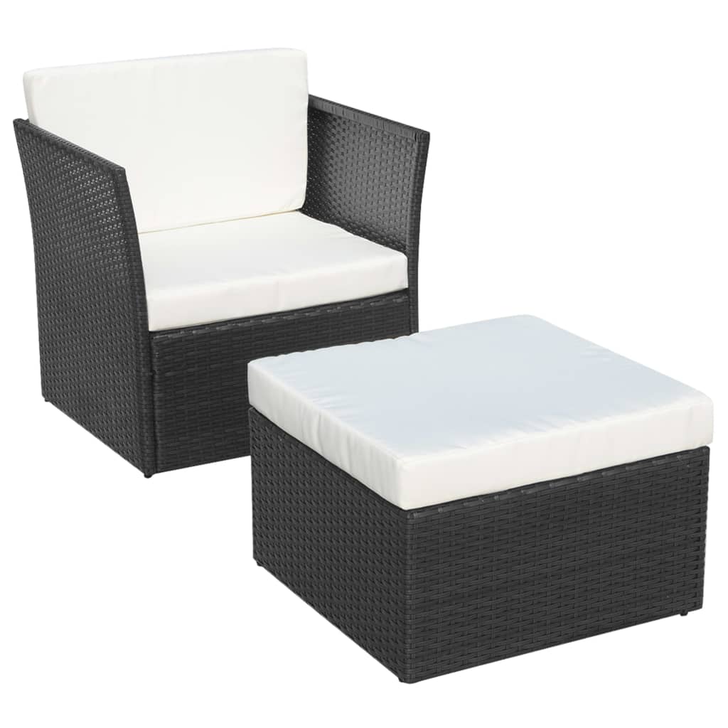 vidaXL Silla de jardín con taburete poli ratán