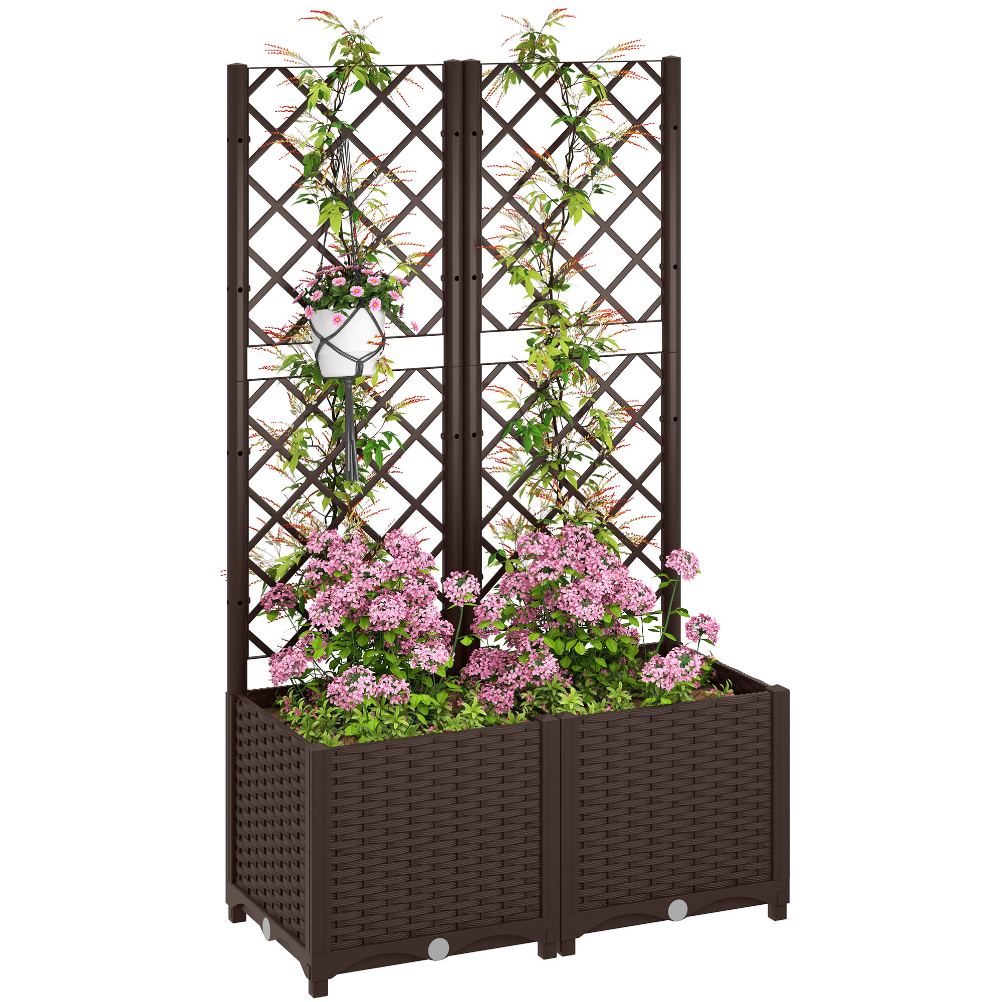Outsunny Jardinera con Enrejado de PP Jardinera Exterior Grande con Drenaje y Amplio Espacio para Plantas Trepadoras Macetero con Soporte para Jardín Patio Terraza 80x40x135 cm Marrón