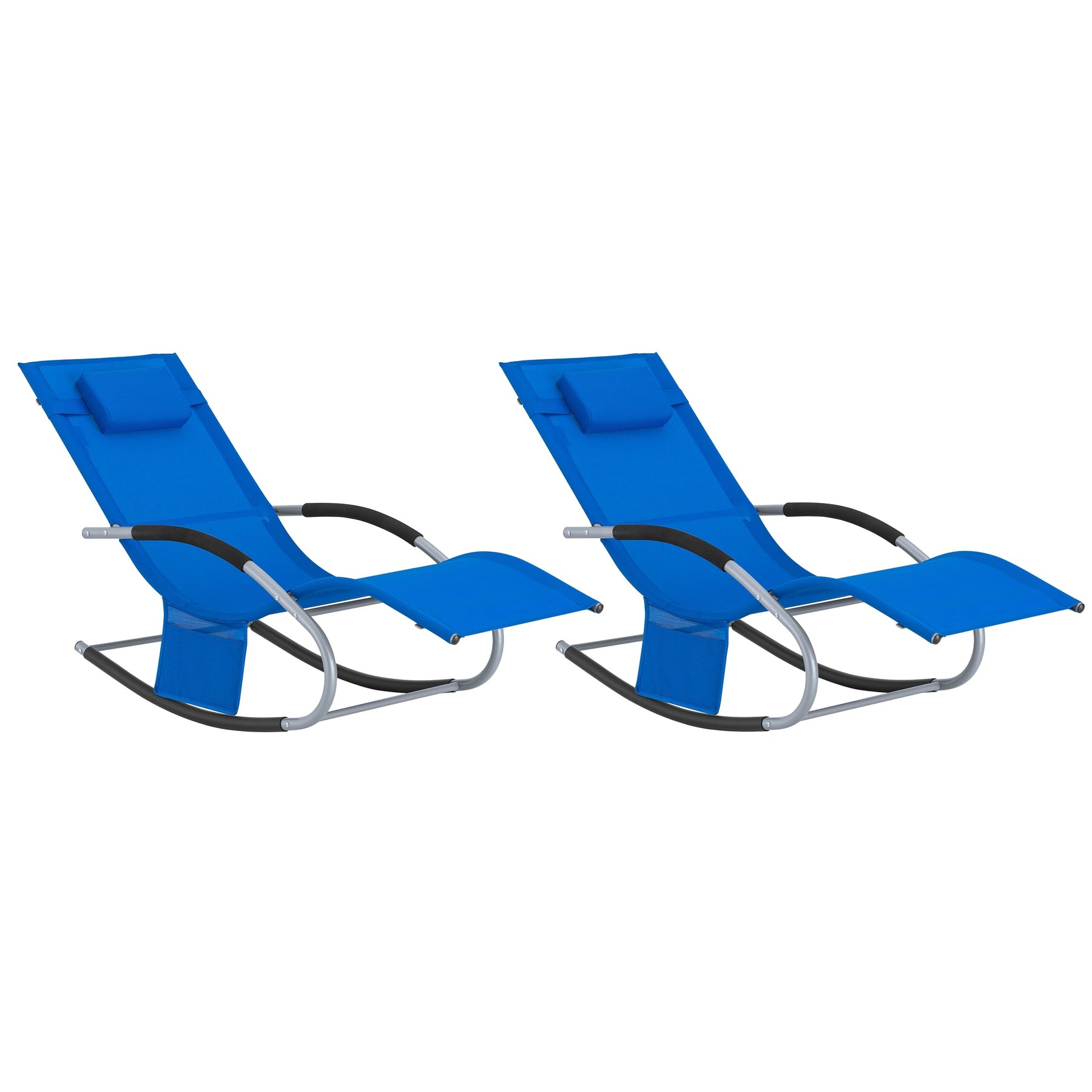 SoBuy Set de 2 Tumbonas Mecedoras con Almohada y Bolsillo Lateral Estructura de Hierro Malla Transpirable Teslin Cómodo Soporta hasta 150 kg Color Azul Real 63 x 150 x 83 cm OGS28-KBx2 ES