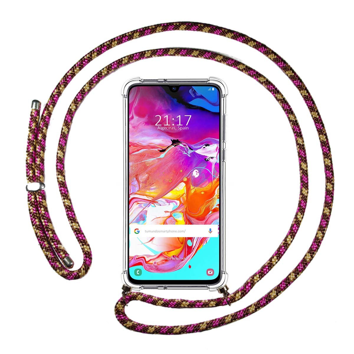 Tumundosmartphone Funda Transparente con Cordón para Samsung Galaxy A70 - Protección Antigolpes