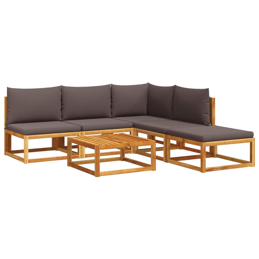 vidaXL Conjunto de sofá de jardín de 6 piezas con cojines de madera de acacia y cuerda