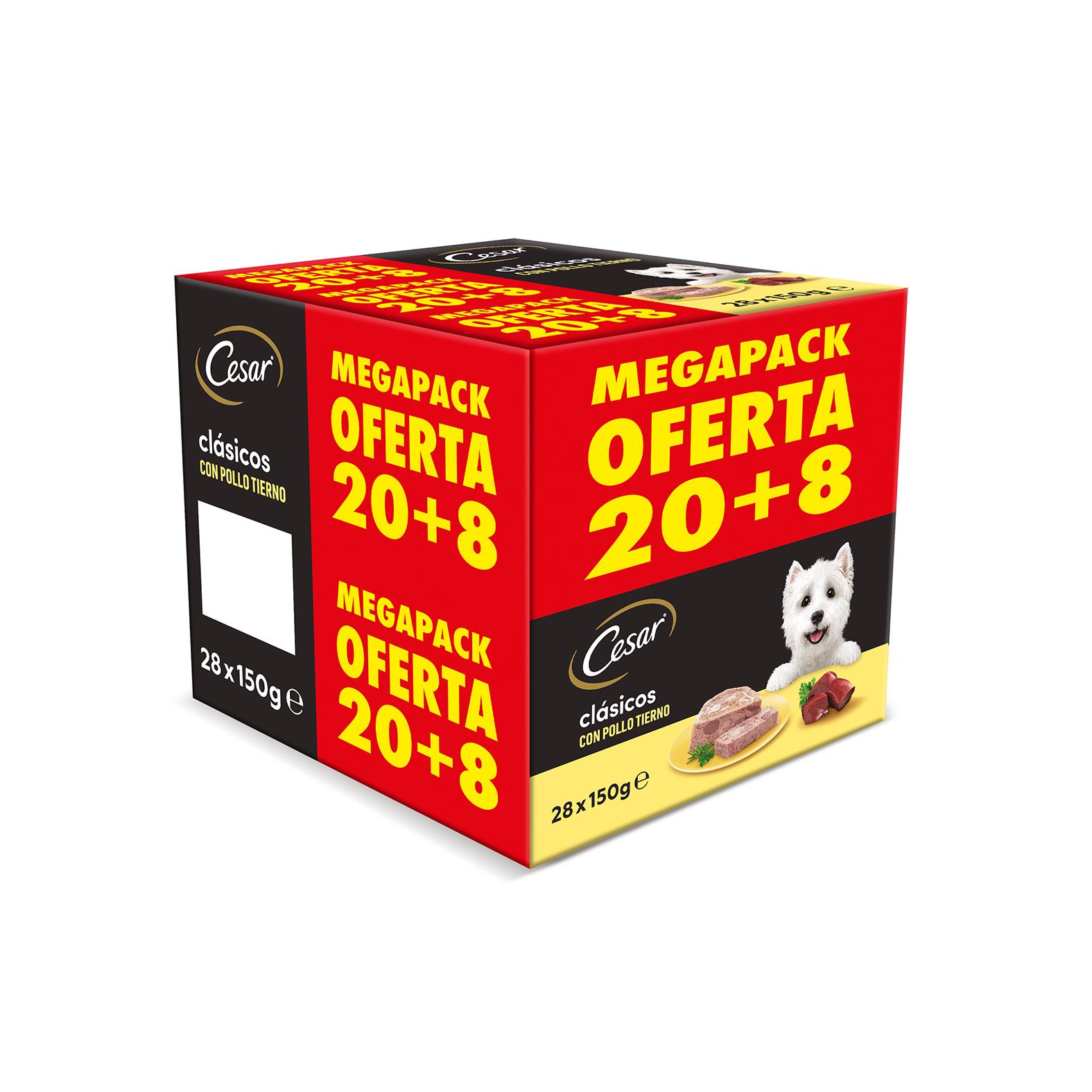CESAR MEGAPACK POLLO CESAR COMIDA HÚMEDA DE POLLO E HÍGADO EN PATÉ PARA PERROS, PACK DE 28 TARRNAS DE 150g