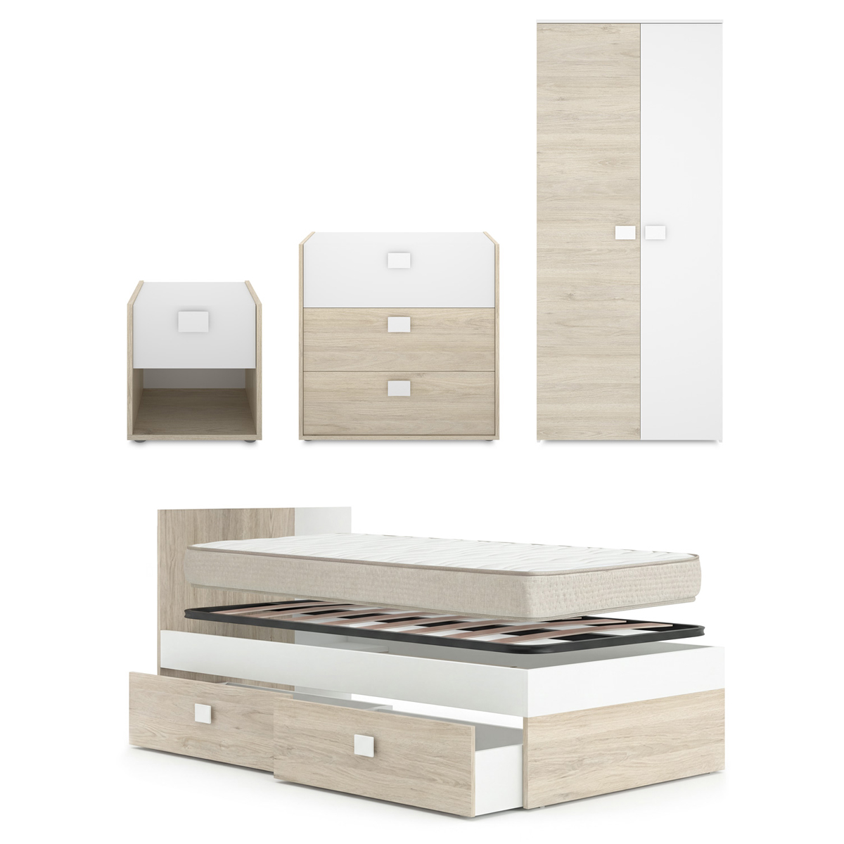 Pack ahorro juvenil Habitación completa Dina con Colchón Nova 90 x 190 cm y Somier | Subida a domicilio