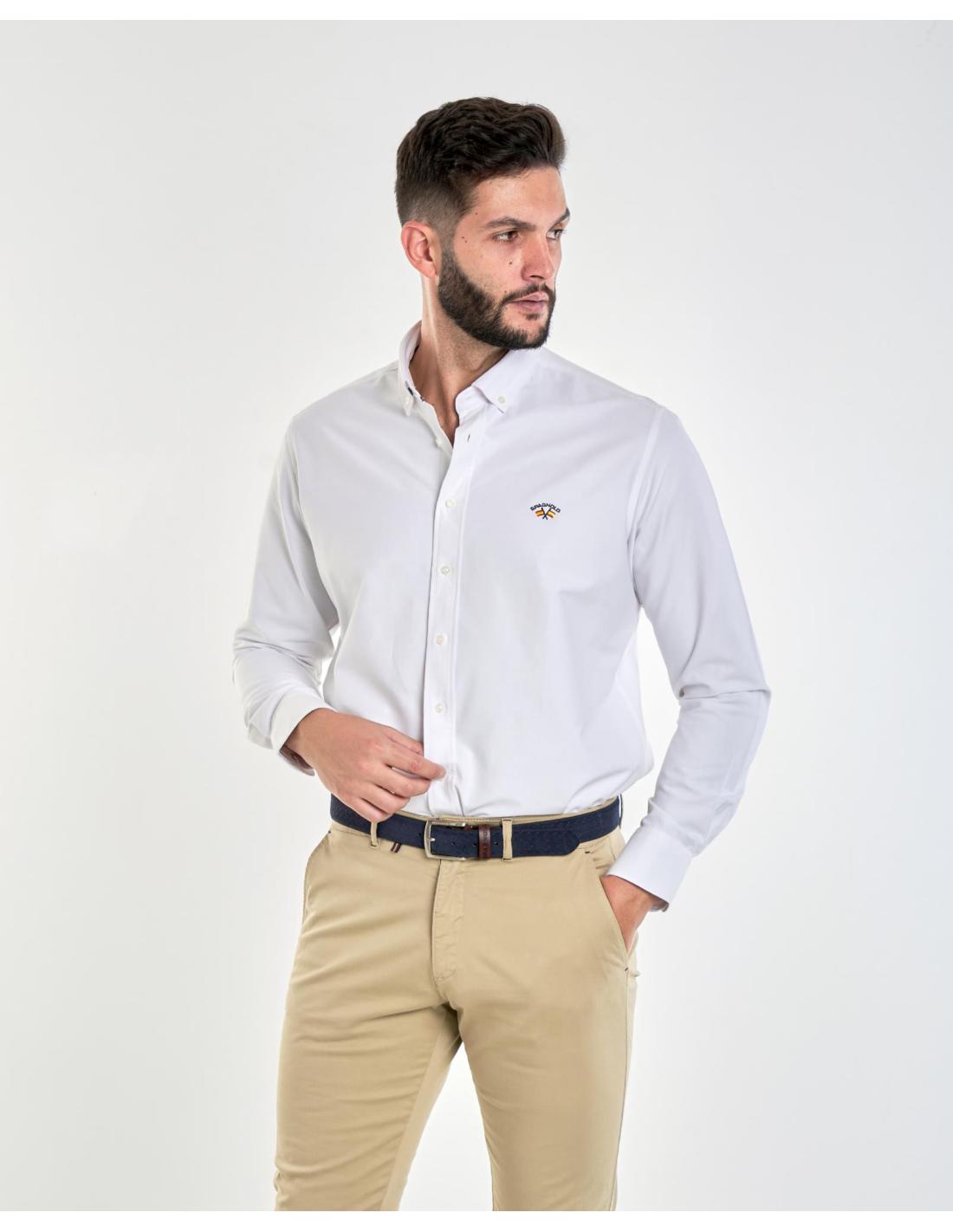 Camisa Spagnolo Oxford Liso para Hombre en Blanco