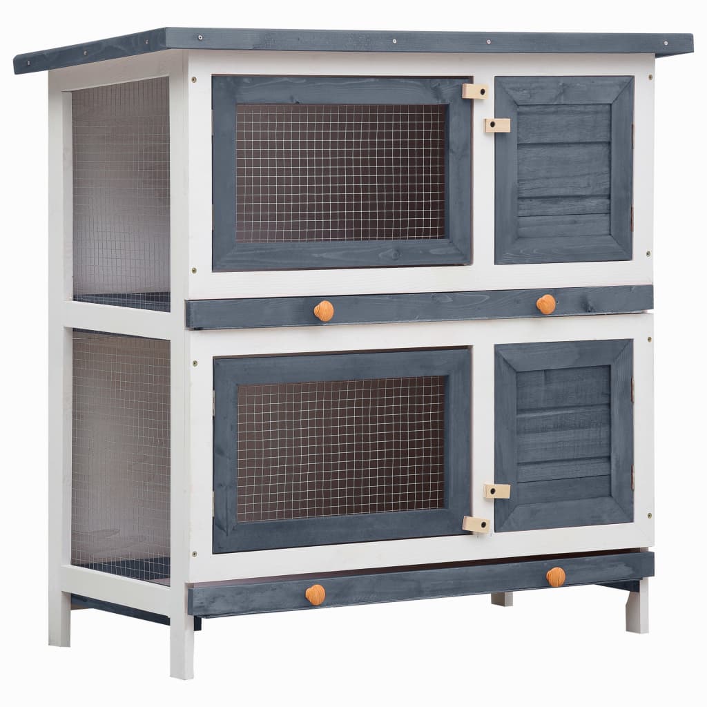 vidaXL Conejera de Exterior Madera 4 Puertas Casa de Conejos Jaula de Mascota Color Gris,  Marrón,  Rojo y mas