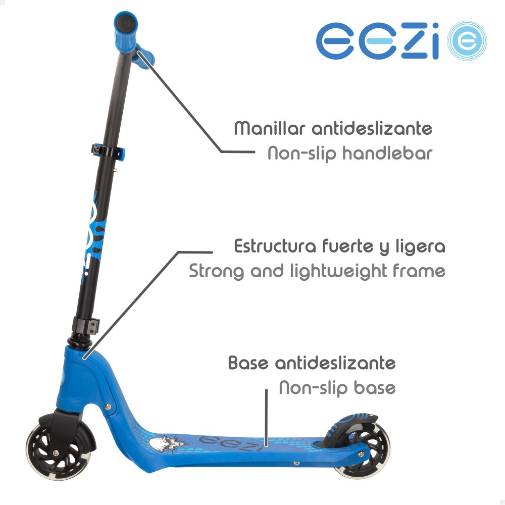 EEZI - Patinete para niños, deportivo Azul con 2 ruedas luminosas / Patinete  2 ruedas infantil, manillar ajustable / Tamaño 33x69x82cm, peso máximo 50kg  / Scooter con luces de colores