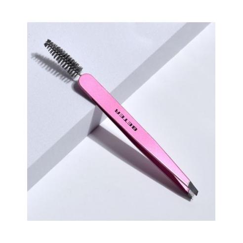 Beter Pinza de Depilar de Acero Inoxidable con Cepillo para Cejas y Pestañas