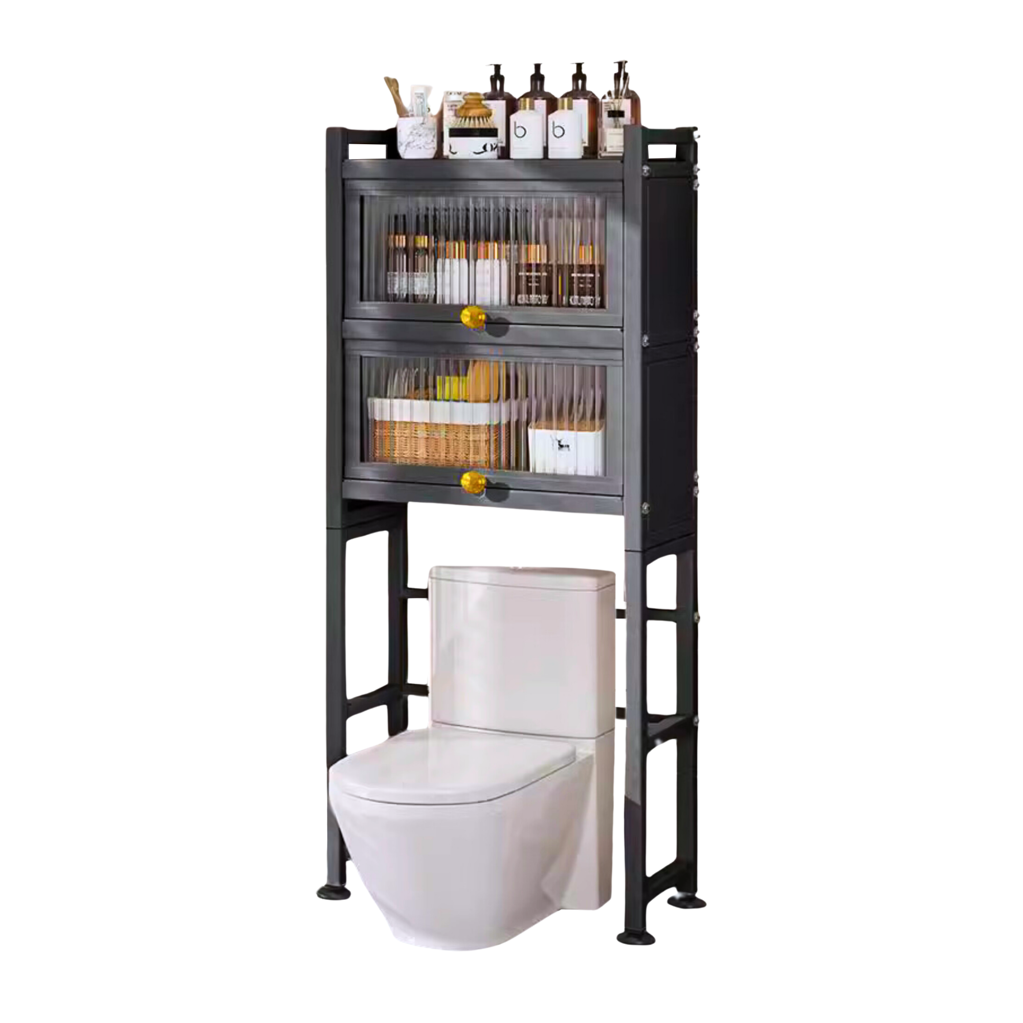 MAGIC SELECT Estantería Sobre Inodoro con Puertas Abatibles | Estante de WC Organizador Multiusos | Estantería de Almacenamiento de Baño | Ahorra Espacio | Patas Ajustables en Altura.