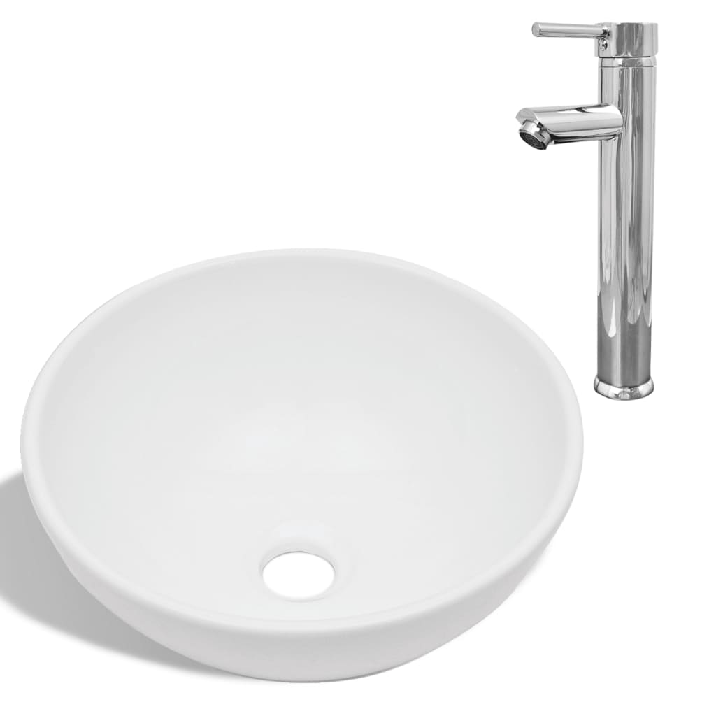 vidaXL Lavabo de Baño Ovalado con Grifo Mezclador de Cerámica Blanco Lavamanos Dimensiones 400 x 330 x 135 mm,  325 x 140 mm,  400 x 160 mm y mas