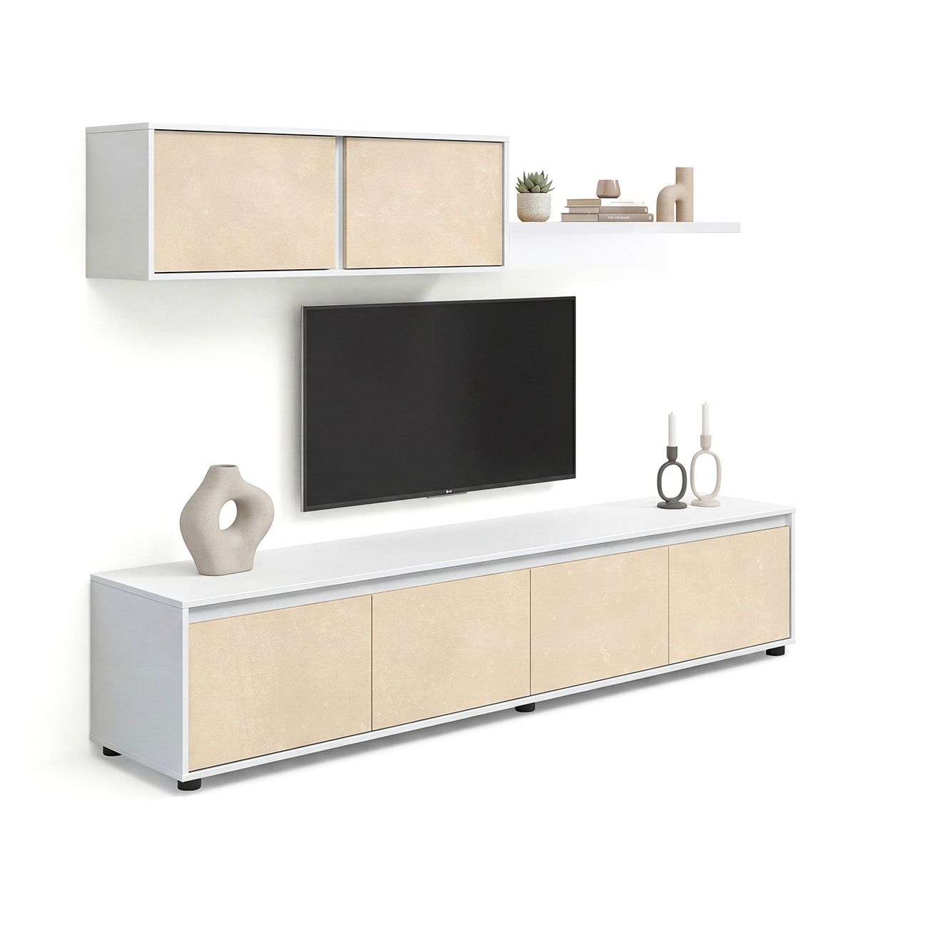 duehome - Salón con mueble de TV y estantería 200 cm Arlet