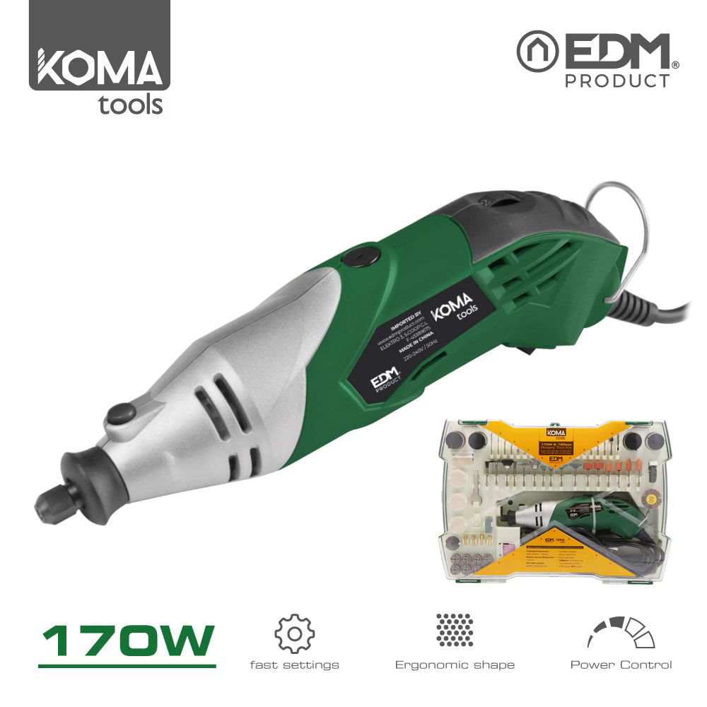 Mini herramienta multiusos rotativa 170w + accesorios 23,5x7cm koma tools