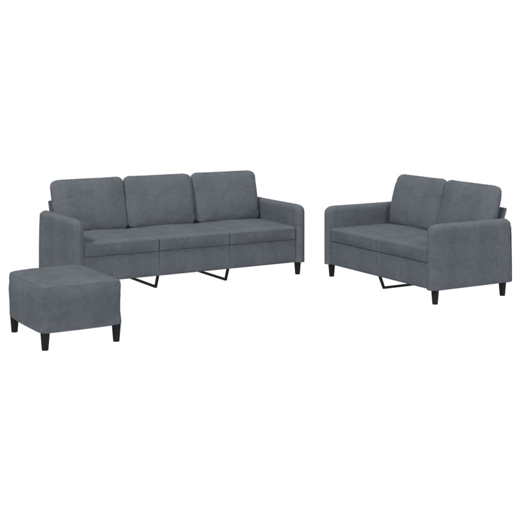 vidaXL Juego de sofás 3 piezas terciopelo gris oscuro