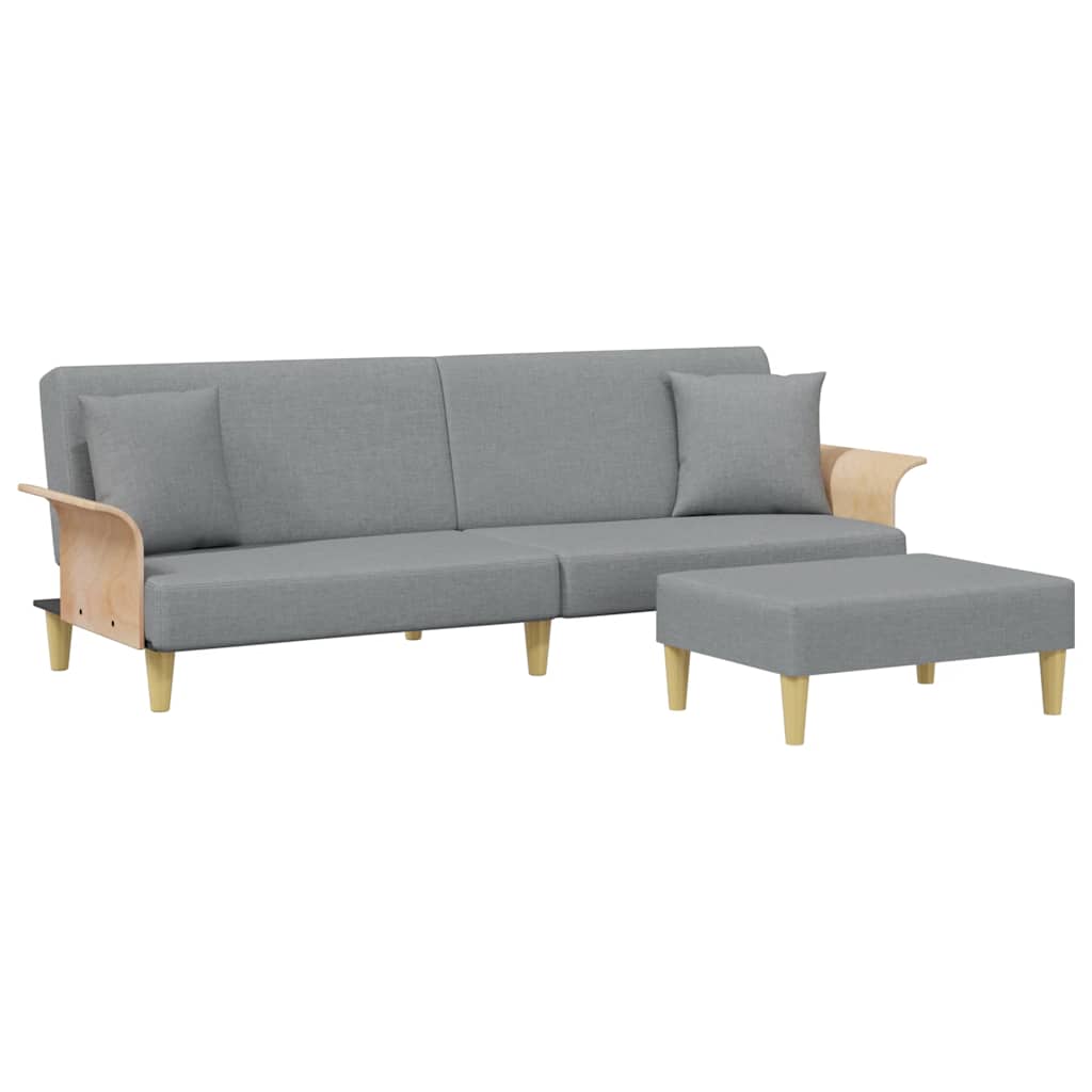 vidaXL Sofá cama 2 plazas con almohadas taburete terciopelo gris claro