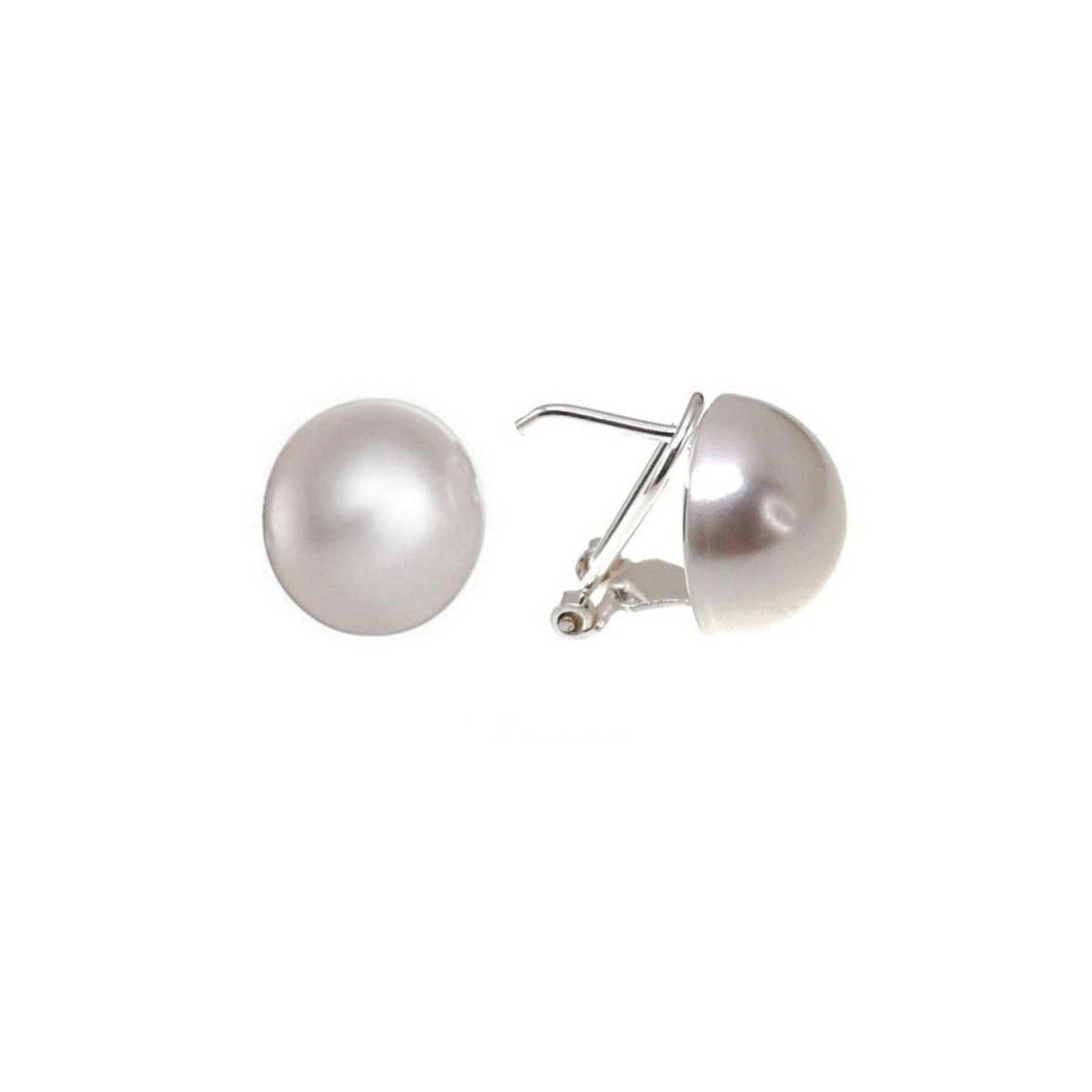 Pendientes plata Ley 925m media bola perla sintética 16mm. cierre omega mujer