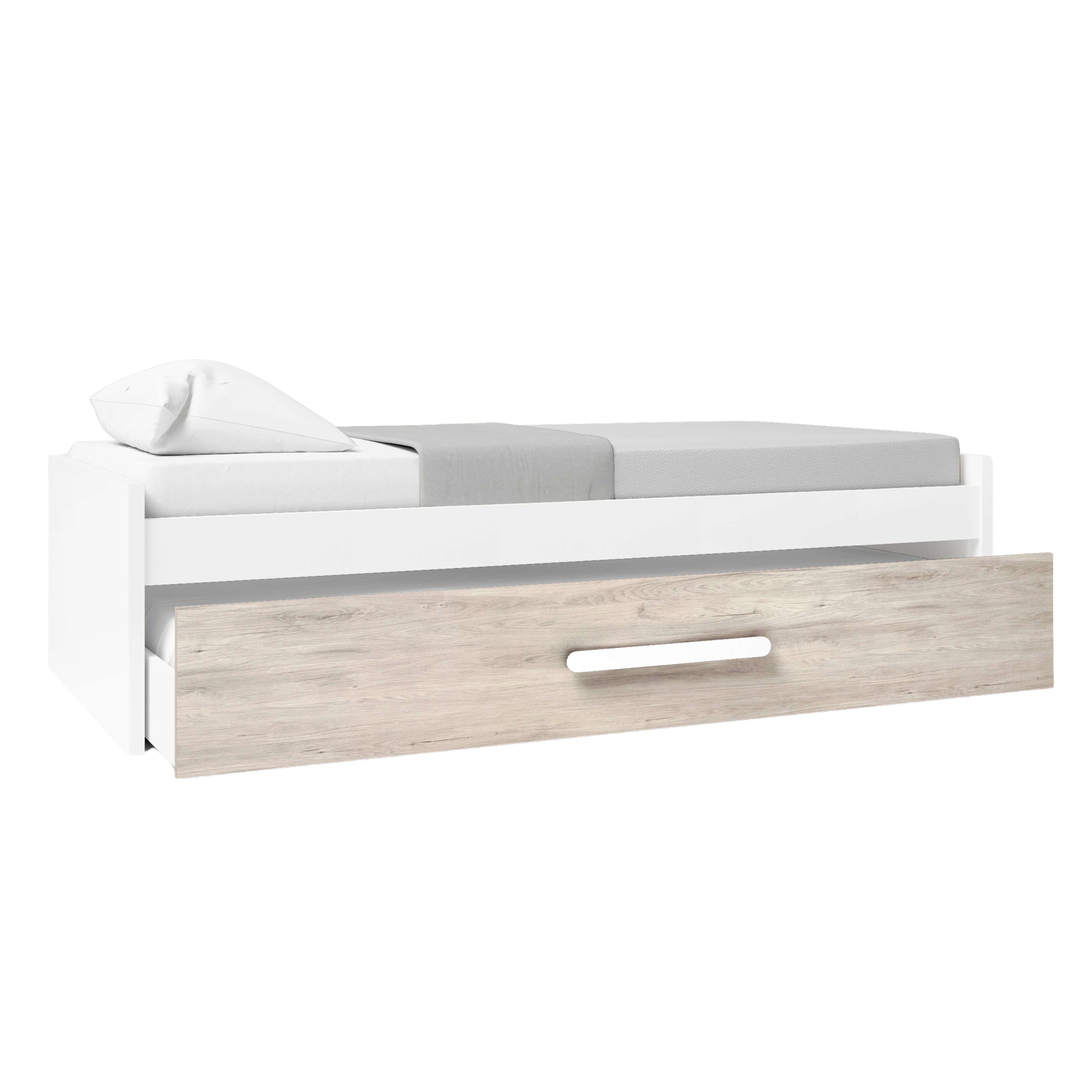 Miroytengo Cama Nido para Habitación Dormitorio Juvenil Estilo Nórdico en Color Roble Sahara y Blanco Mate 90x190 cm
