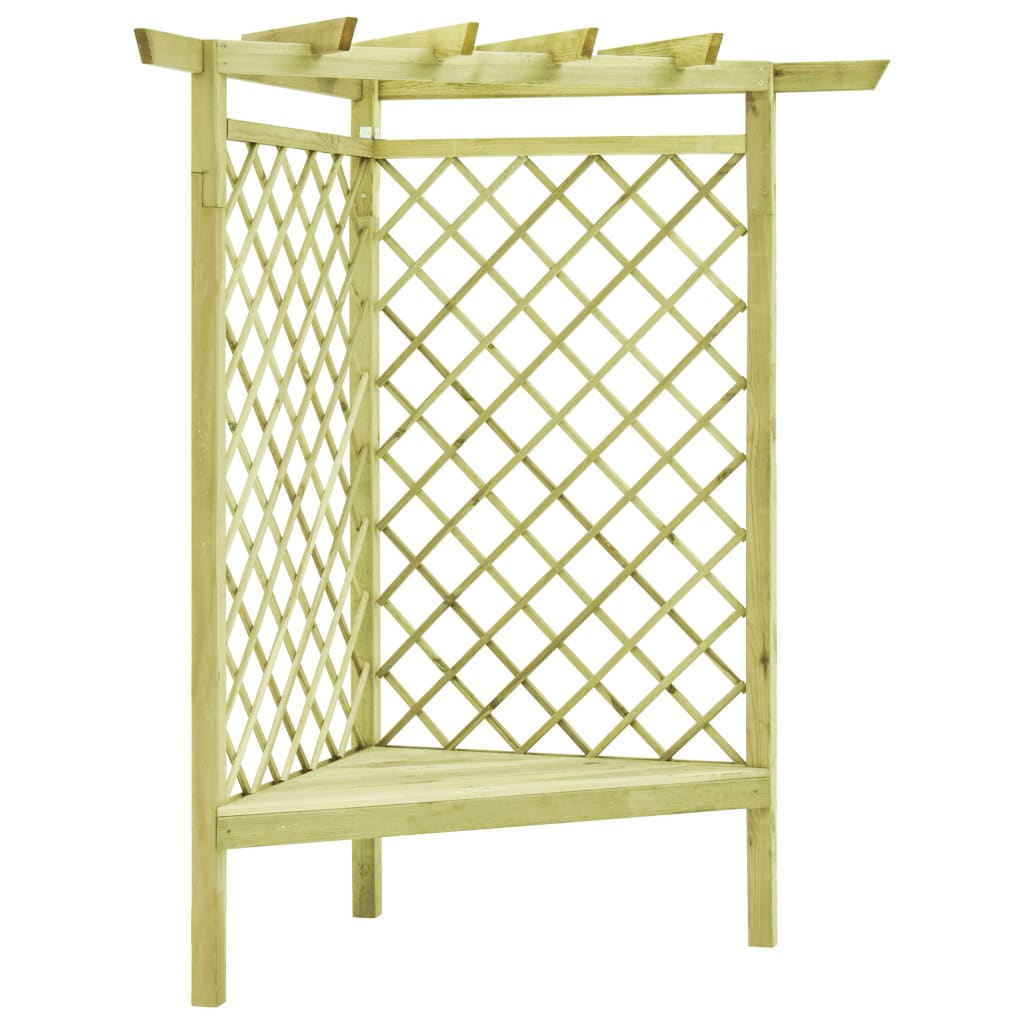 vidaXL Pérgola esquina y asiento madera pino impregnada 130x130x197 cm