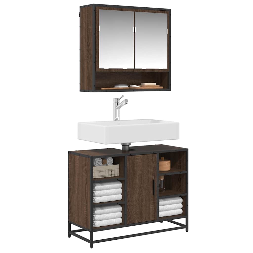 vidaXL Armario lavabo baño madera ingeniería 80x33x60 cm en color Gris sonoma/Roble Sonoma/Marrón roble y más | almacenamiento funcional diseño moderno para baño dormitorio sala