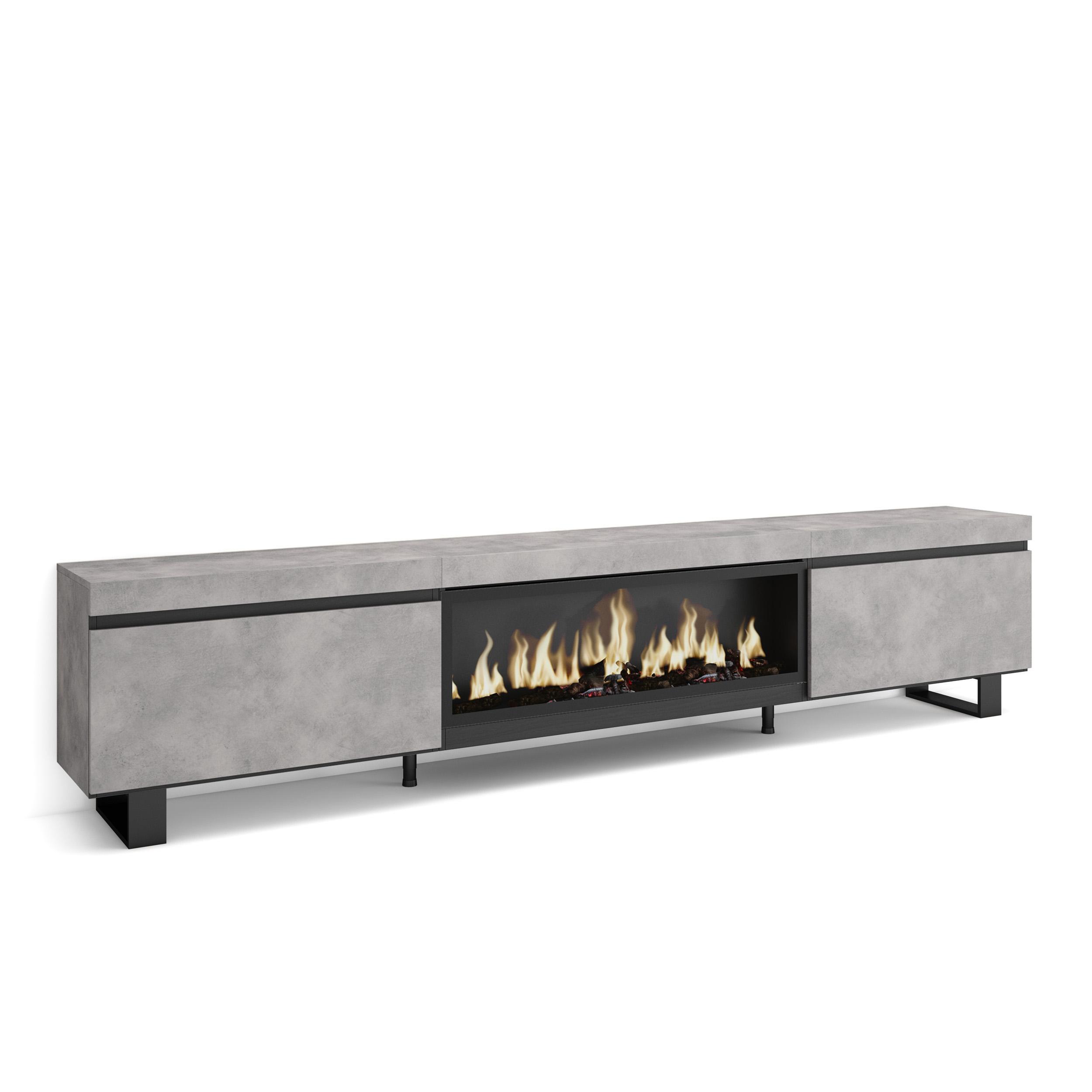 Skraut Home, Mueble TV, Televisión, Muebles de salón, almacenaje adicional, 267x35x57cm, Chimenea eléctrica XXL led efecto fuego 3d