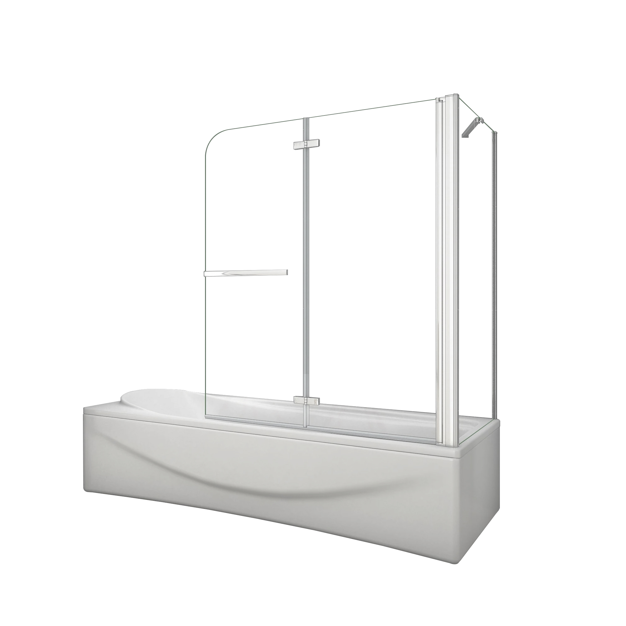 Mampara de Bañera Plegable,2 Hojas+Panel Fijo,Vidrio Templado 6mm Antical con un 30cm Toallero,Cromado,Altura 140cm,Ancho ajustable de 2cm