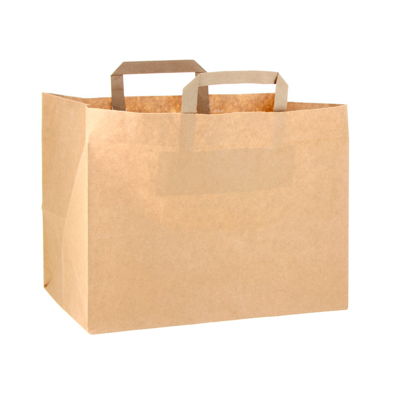 250 Uds. Bolsas de papel kraft fondo ancho asa plana reforzada (32+21x25cm) | Ref: BP12