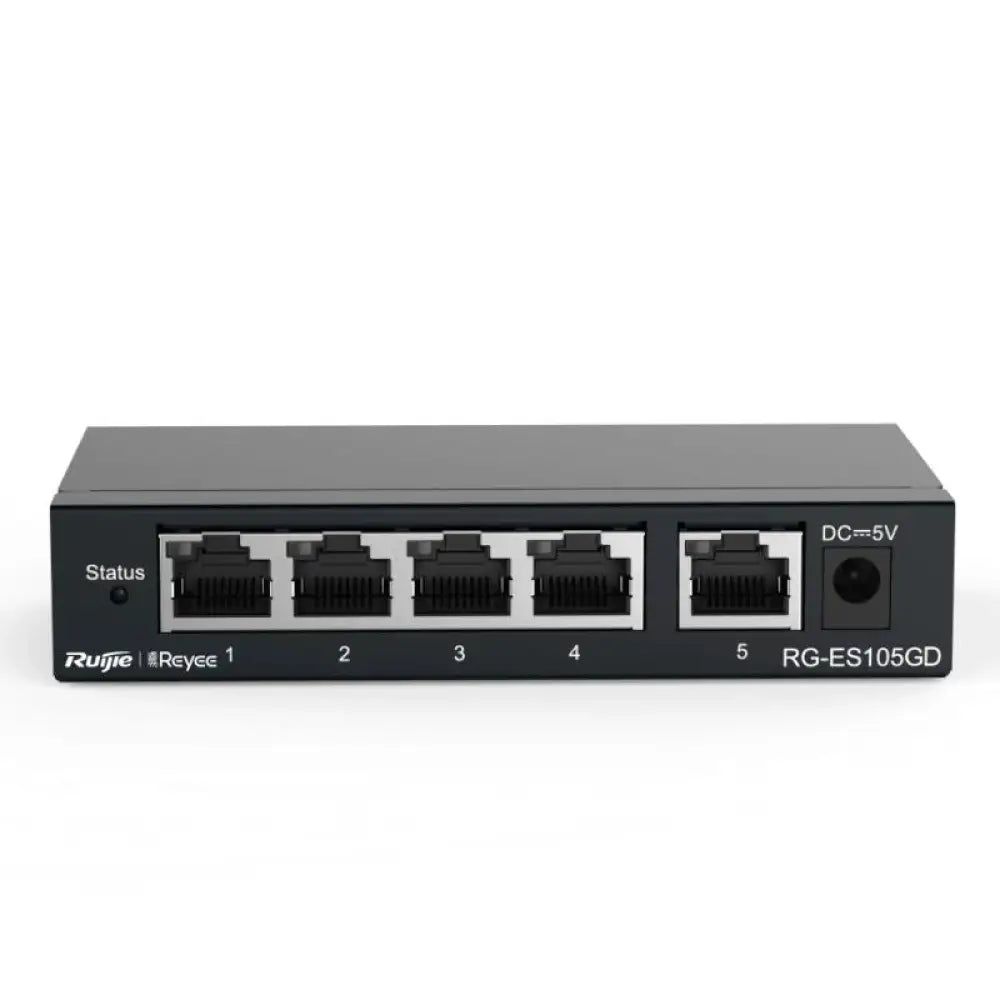 Switch Ruijie RG-ES105GD 5 Puertos Gigabit Metálico Sin Ventilador 10Gbps Protección 6kV