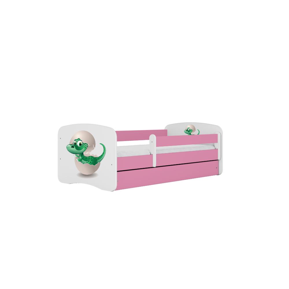 Cama 140 x 70 cm Kocot Kids com gaveta e colchão BabyDreams Baby Dino Pink