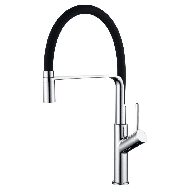 Imex Sena GCE022 grifo de cocina monomando caño flexible negro mate y cromado