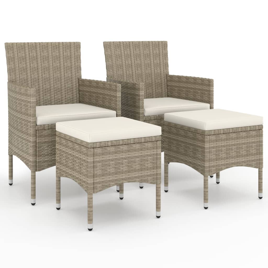 vidaXL conjunto de silla de jardíntaburete 4 piezas ratán PE