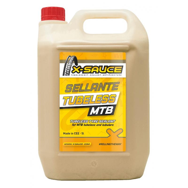 X-SAUCE | Sellante Antipinchazos Tubeless Para Mtb 5L - PARA USO EN RUEDAS TUBELESS DE MONTAÑA. Capacidad: 5 Litros Dosis recomendadas dependiendo del grosor de la cubierta: MTB 26