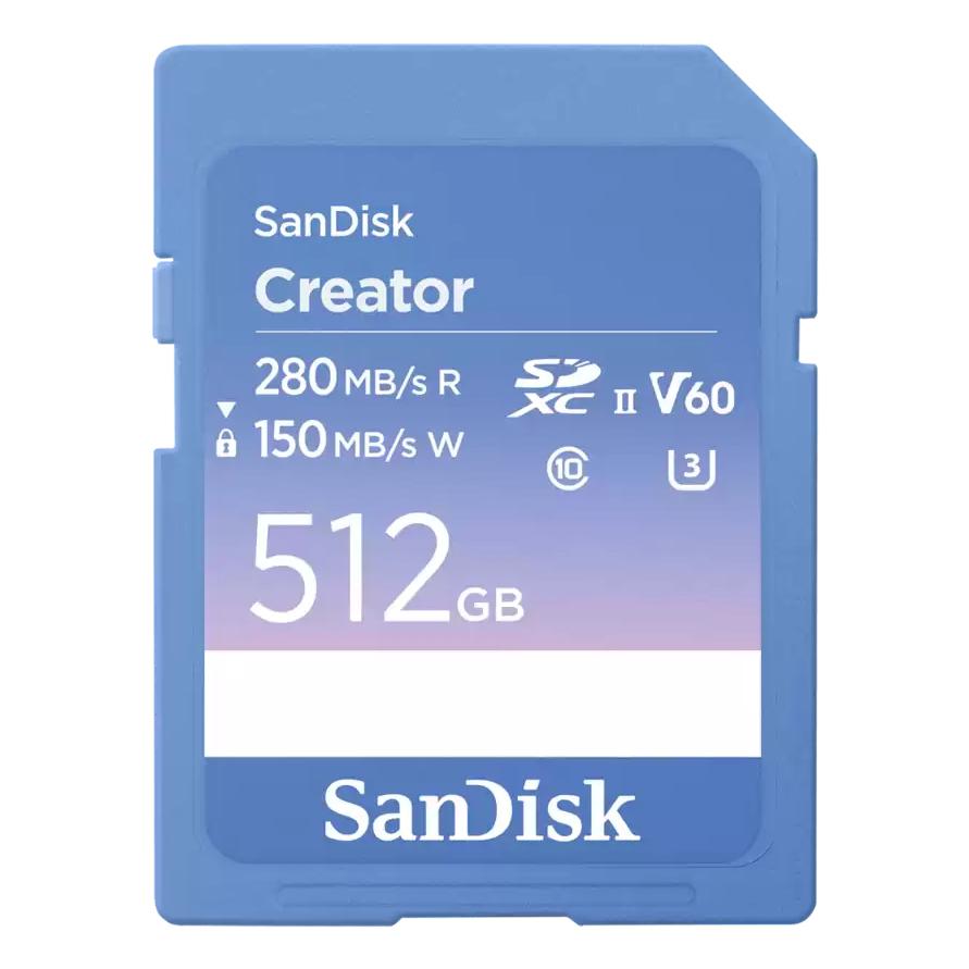 SanDisk Creator Tarjeta SD UHS-II 512 GB (para DSLR y Mirrorless-Cámaras, 6K Video, V60, UHS-II, Velocidades hasta 280 MB/s, RescuePRO Deluxe, Un mes a Adobe Creative Cloud)
