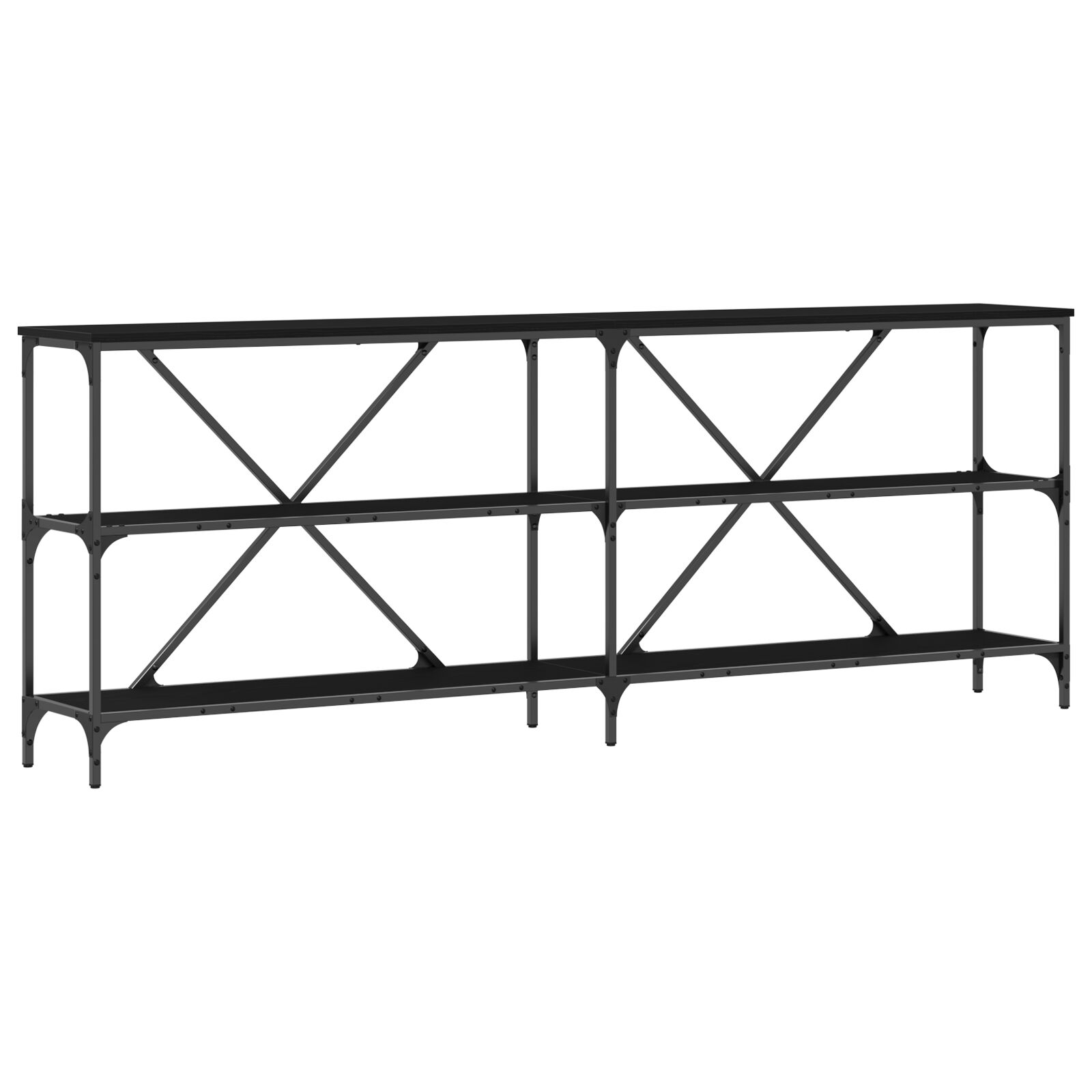 Mesa de Consola vidaXL Negro Roble 200x30x75 cm Madera Ingenierizada y Acero
