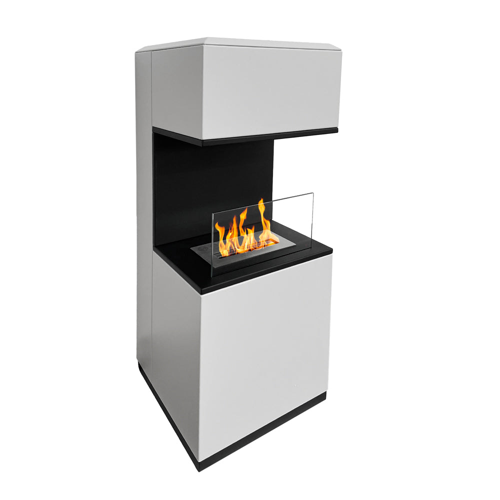 Chimenea de bioetanol de suelo Oslo en acero blanco L38xP38xH100