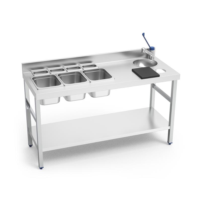 Mesa especial barman inox con grifo y cubetas