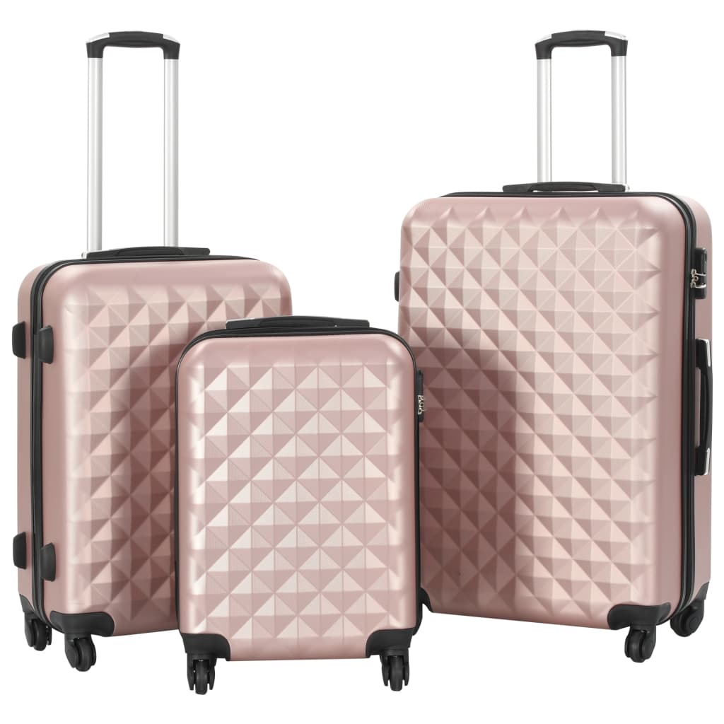 vidaXL Juego de Maletas Rígidas 3 Piezas ABS Rosa Trolley Equipaje de Viaje Color Rosa,  Dorado,  Marrón y mas